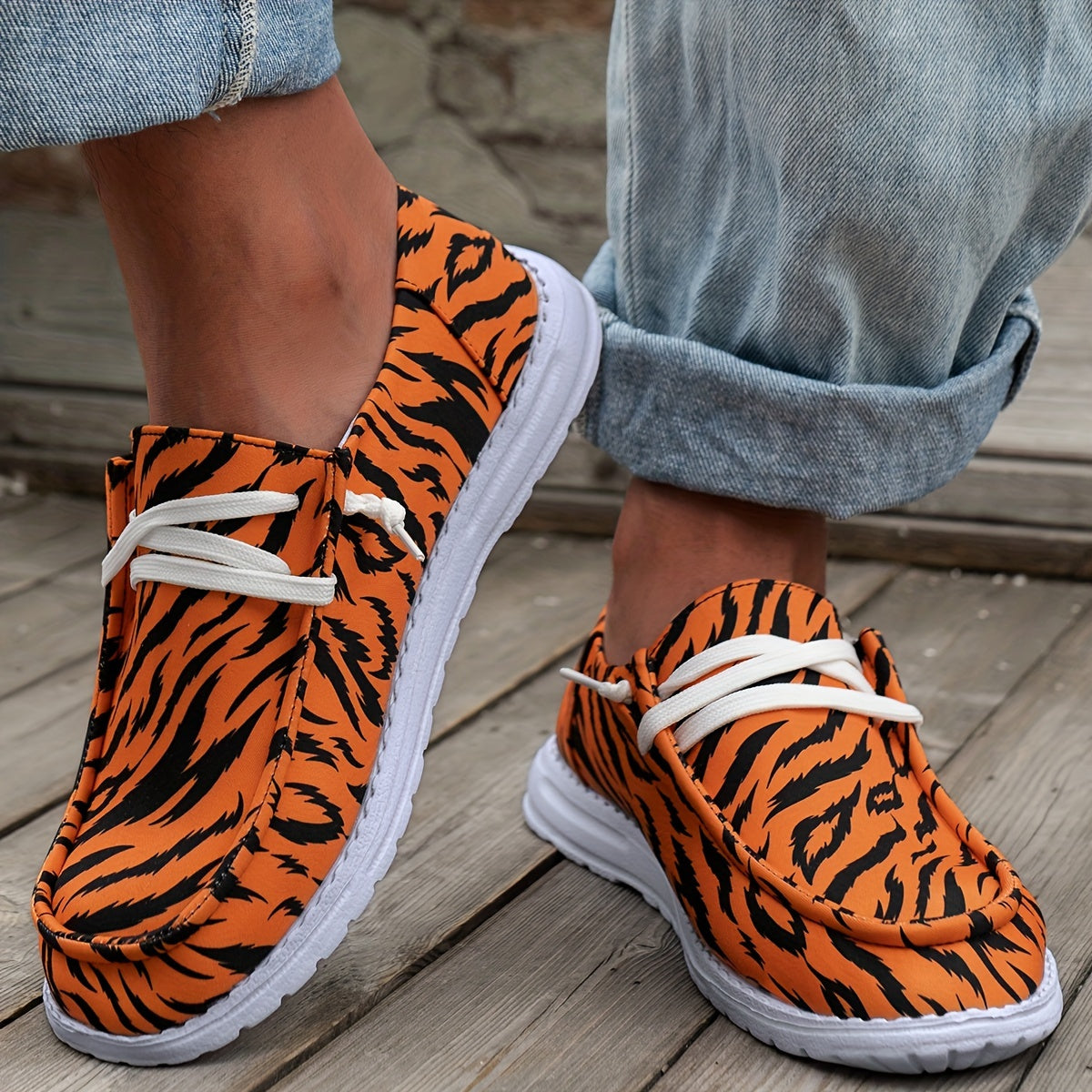Men's Trendy Tiger Stripes Slip On Loafer Shoes, Comfy Non Slip Breathable EVA Sole Durable Walking Shoes, Men's Footwear